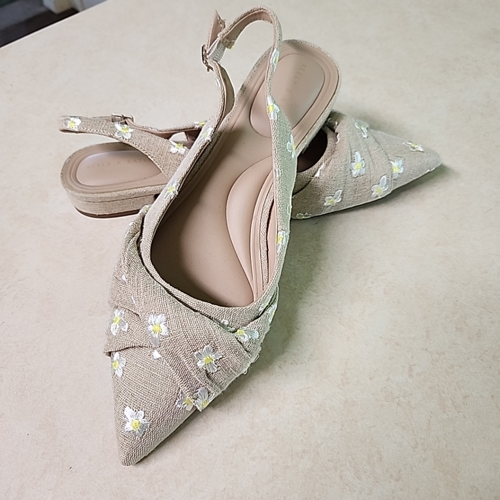 NEW Women's Kelly & Katie Ofena Linen Mule Flat Embroidered Daisies Size 11 - Picture 7 of 10